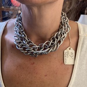 NWT BOHO SILVER DOUBLE CHAINLINK CHOKER 13NECKLACE